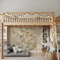 Light neutral wall mural featuring Golden Orchard Bird and fine bird detail