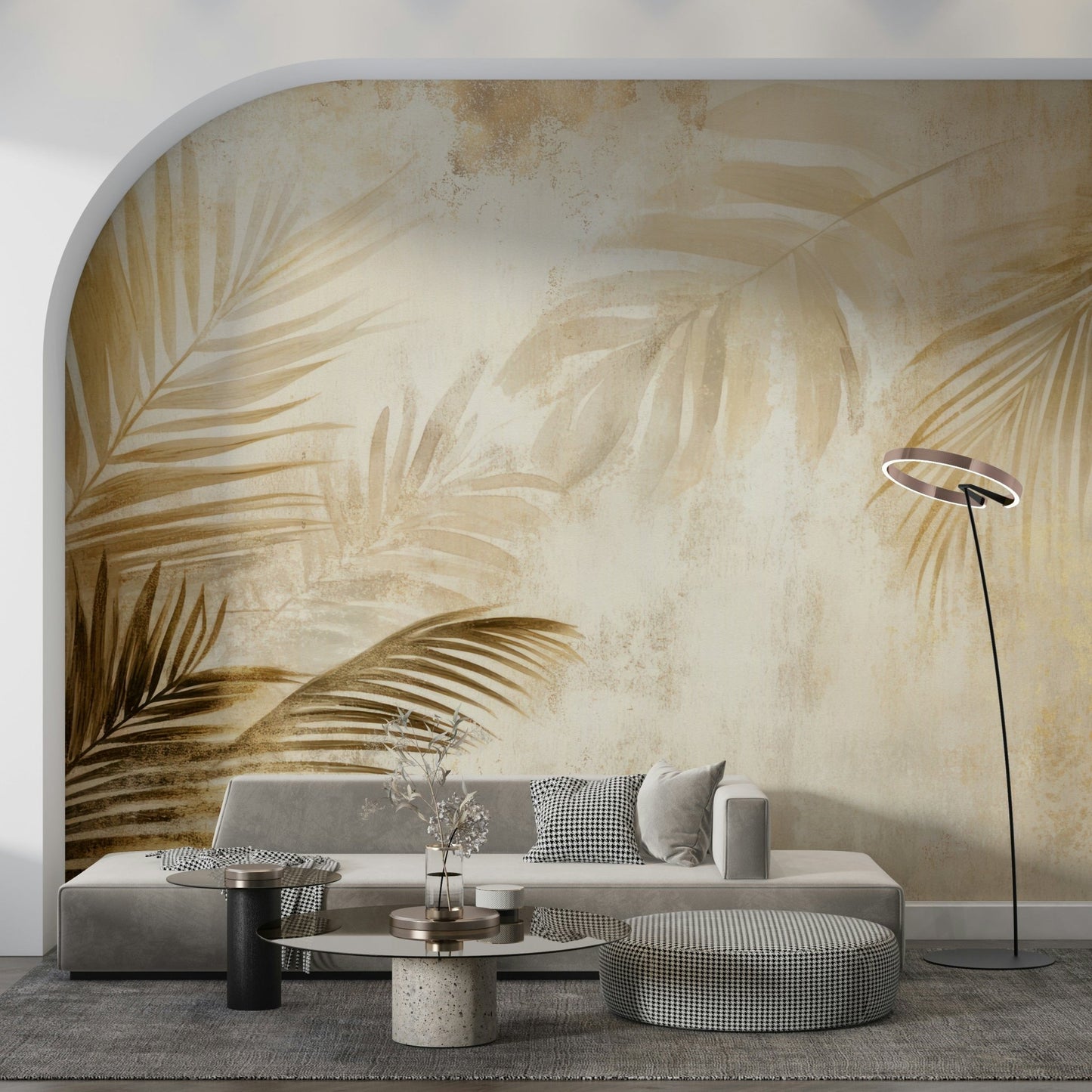 Tropical Golden Palms Wall Mural for walls, golden hues.