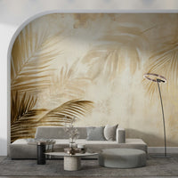 Tropical Golden Palms Wall Mural for walls, golden hues.