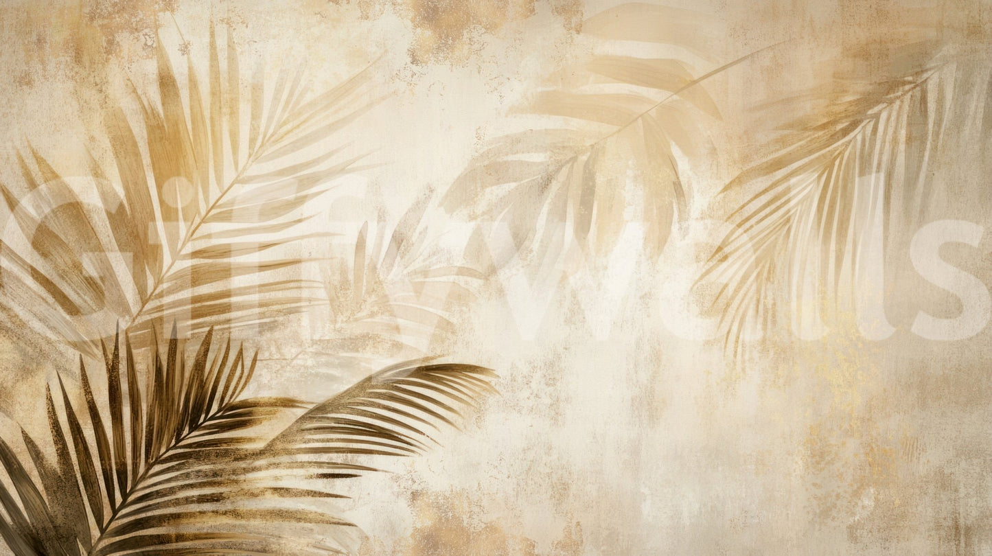 Beautiful Golden Palms Wall Mural, shimmering metallic tones.