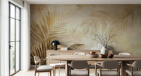 Artistic Golden Palms Wall Mural, soft gold leaf design.