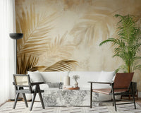 Opulent Golden Palms peel and stick wallpaper.