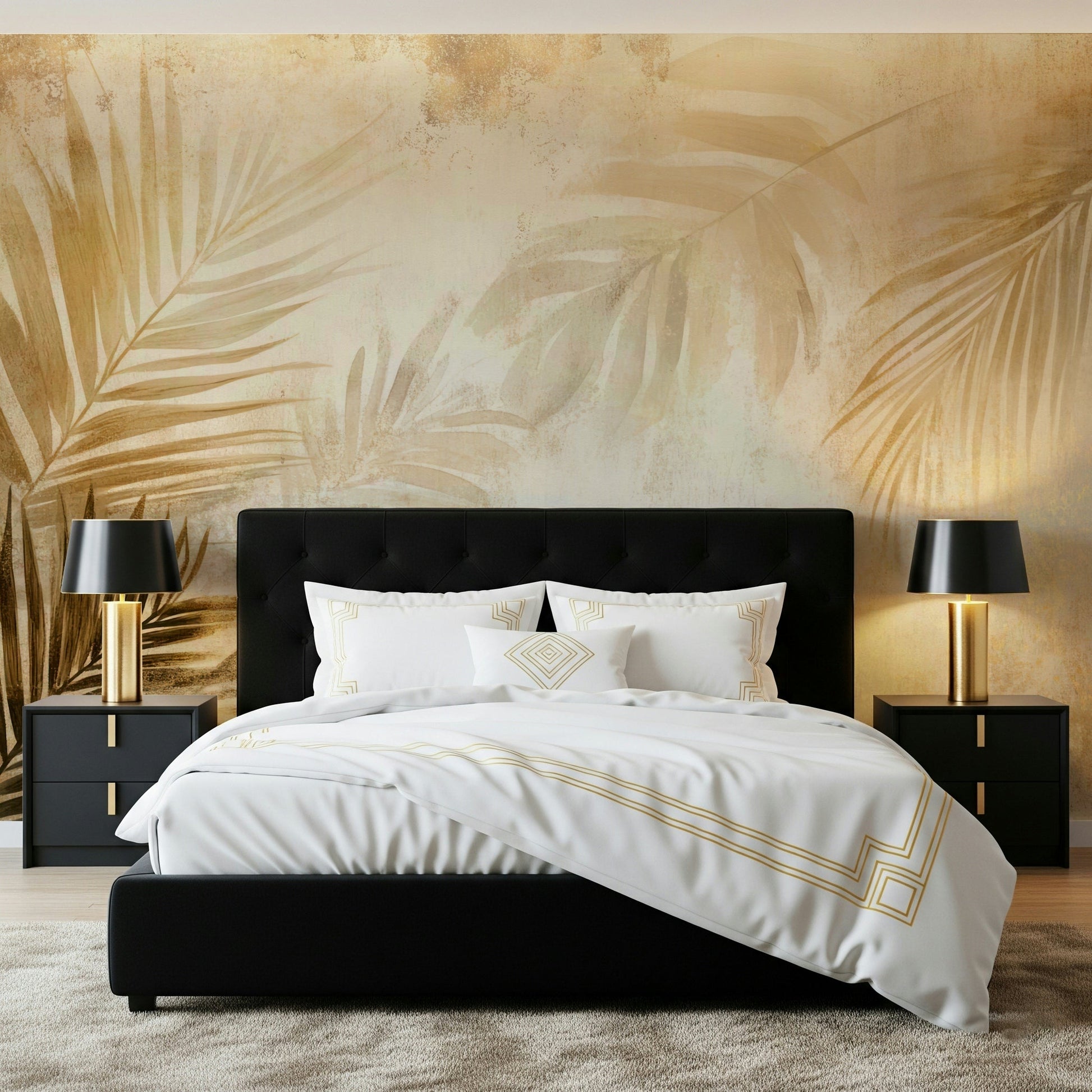 Textured Golden Palms Wall Mural, bringing warmth to walls.