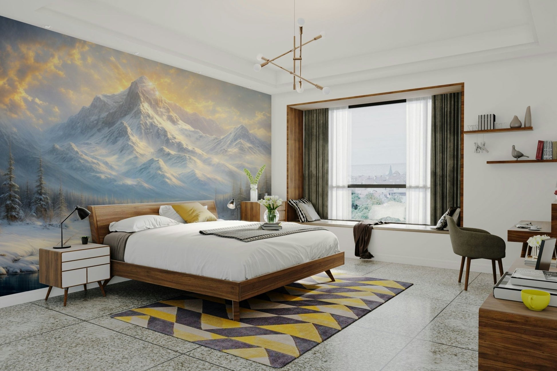 The colors are warm and soft, with golden, yellow, and beige hues.

