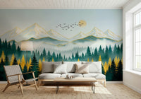 Entryway wall showcasing gold vein wallpaper mural Golden Peaks Wall Mural