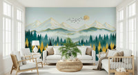 Creative studio with mountain art wallpaper mural Golden Peaks Wall Mural
