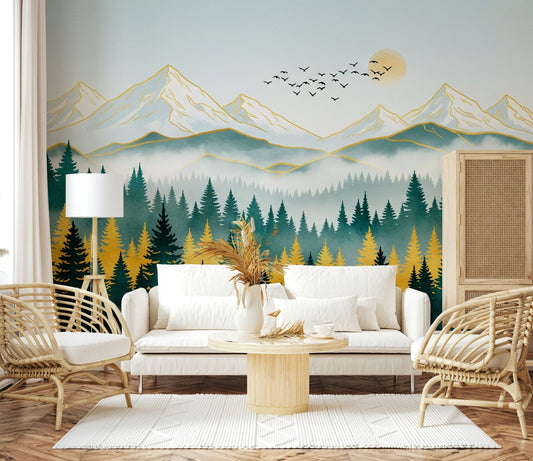 Golden Peaks Wall Mural crisp mountain ridges for a foyer wallpaper mural