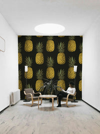 Exotic golden pineapple wallpaper for contemporary spaces

