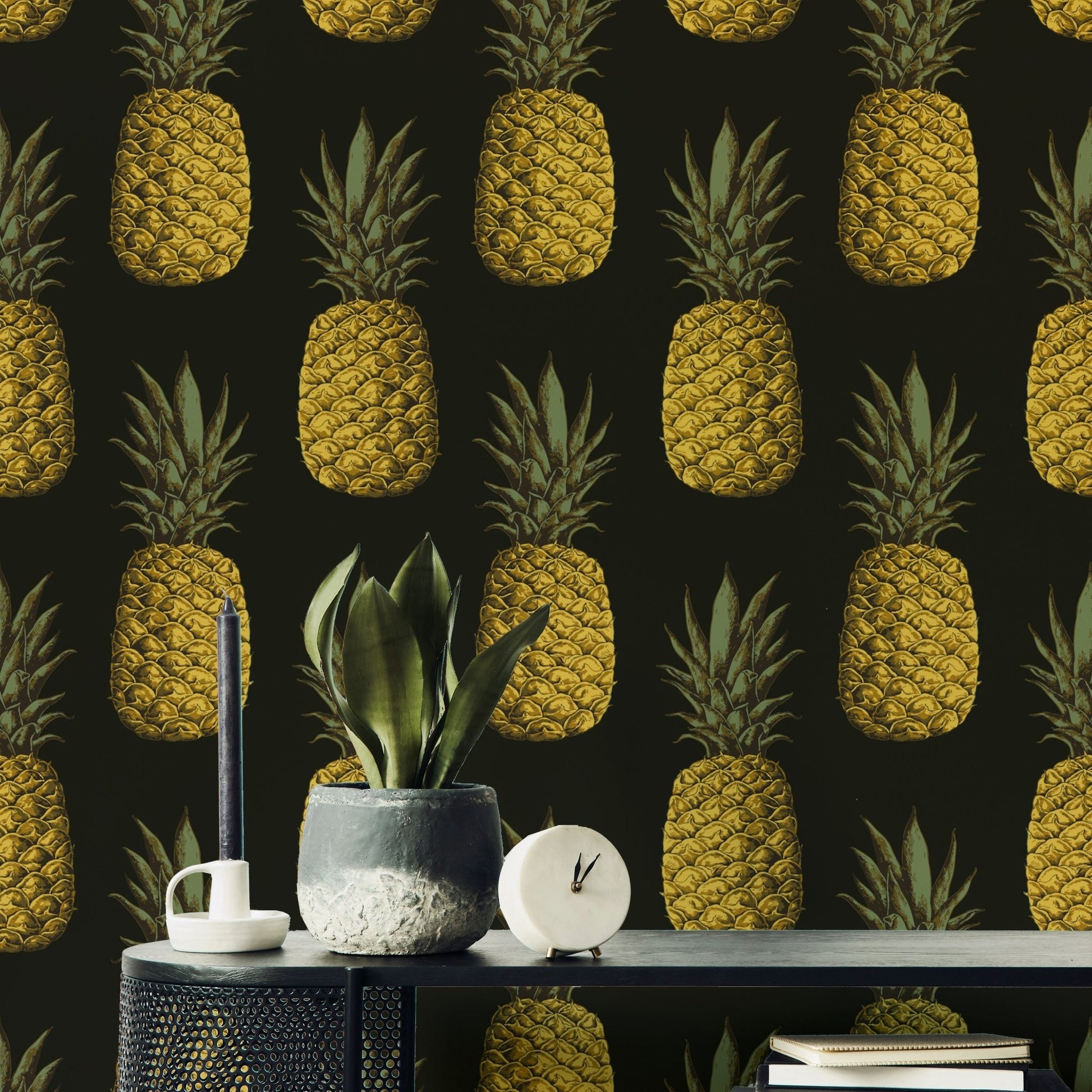 Elegant and tropical golden pineapple wallpaper for walls

