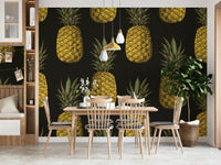 Gold pineapple print wallpaper for bright, airy rooms

