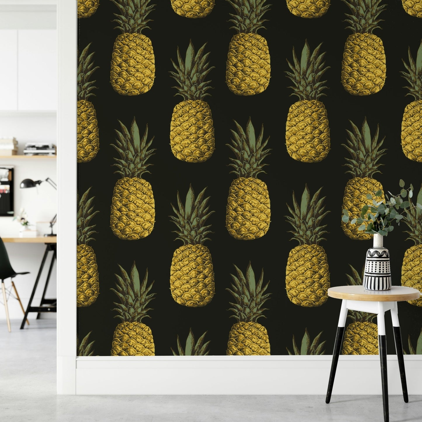 Tropical golden pineapple mural for chic spaces

