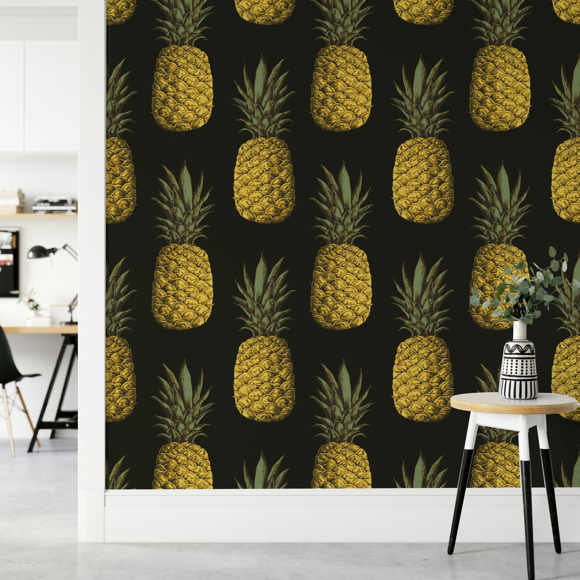 Tropical golden pineapple mural for chic spaces

