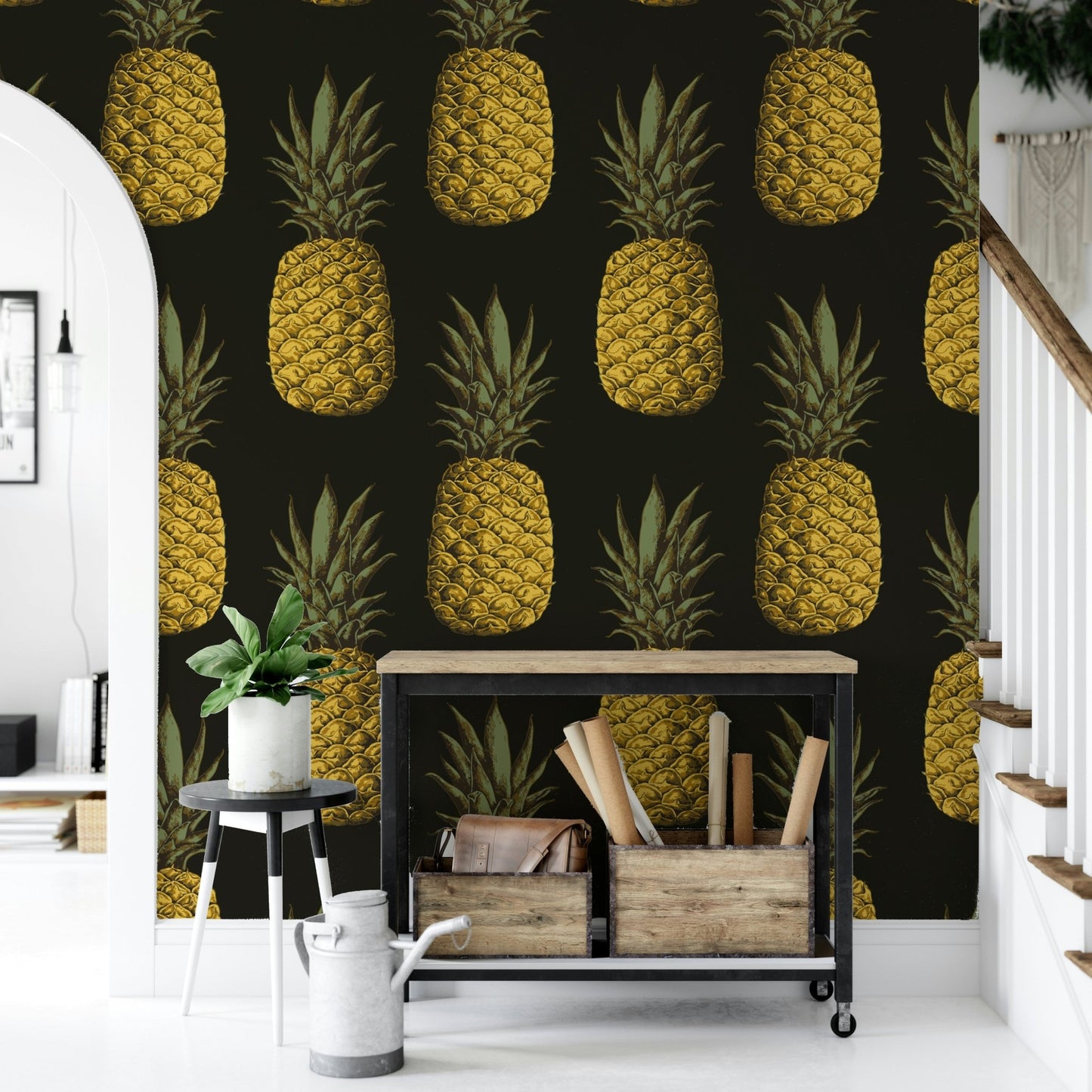Golden Pineapples Wallpaper for tropical decor

