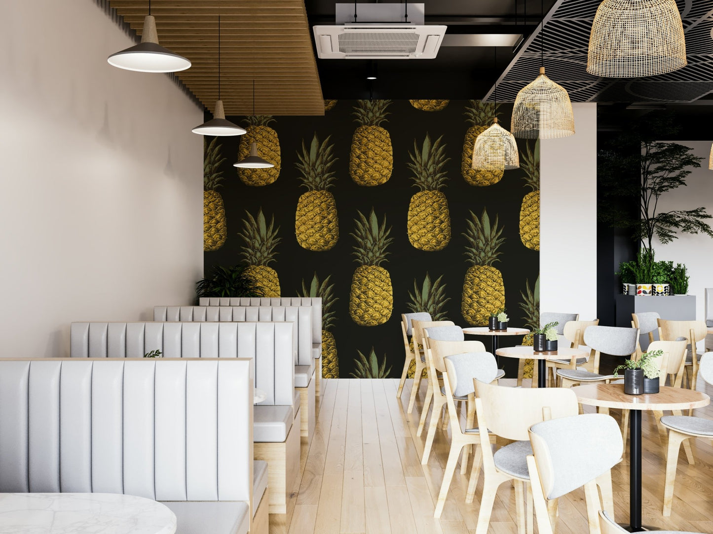 Gold pineapple pattern wallpaper for bright home spaces

