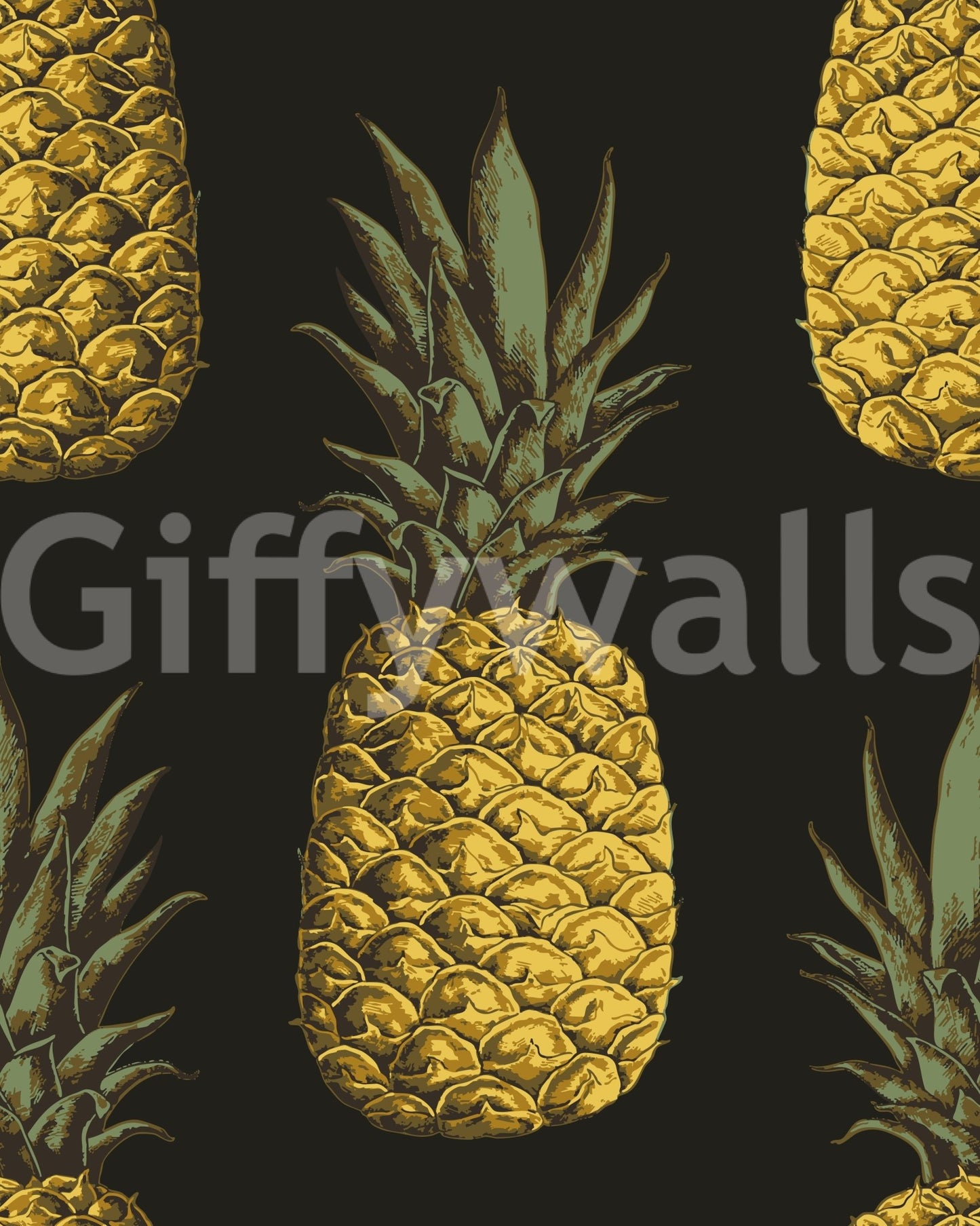 Exotic golden pineapples wall mural for vibrant living areas

