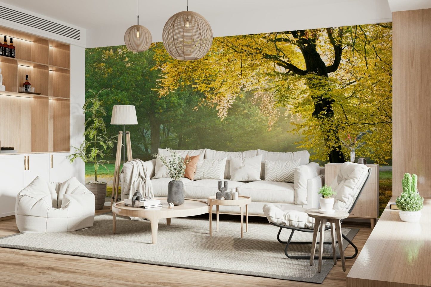 Vibrant wall mural in shades of honey, gold, and warm white tones.