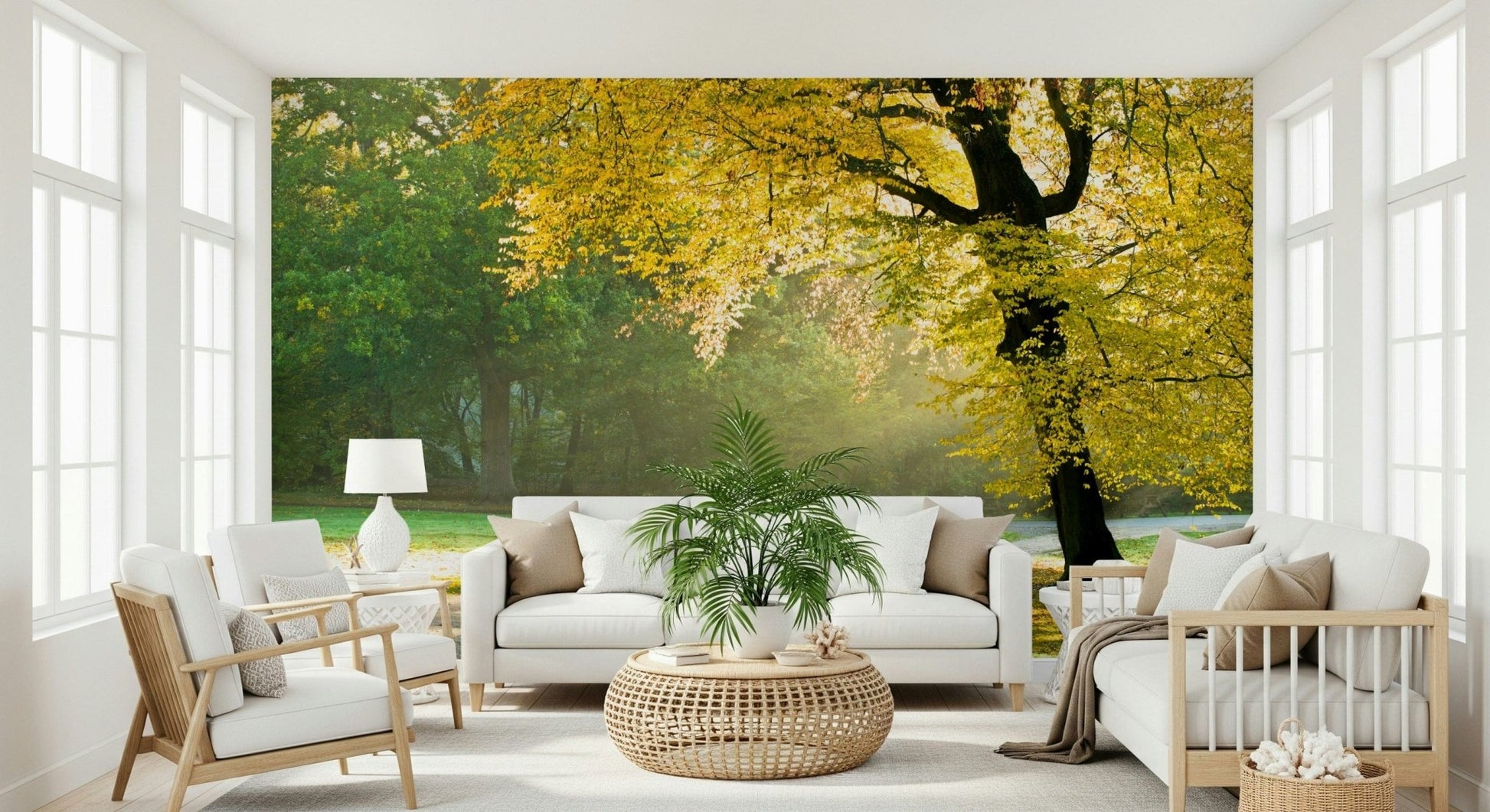 Modern light themed wallpaper illustrating a peaceful and airy atmosphere.