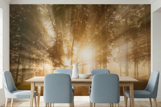 Golden Rays Through Trees wallpaper serene sunbeams