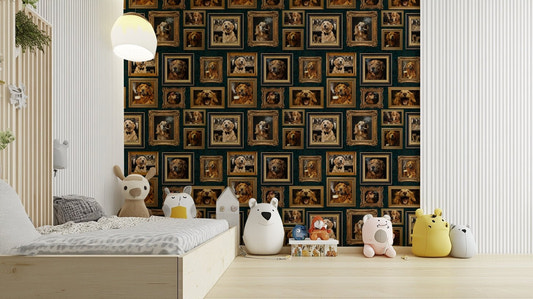 Golden Retrievers depicted in distinguished portraits.

