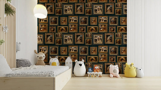 Golden Retrievers depicted in distinguished portraits.

