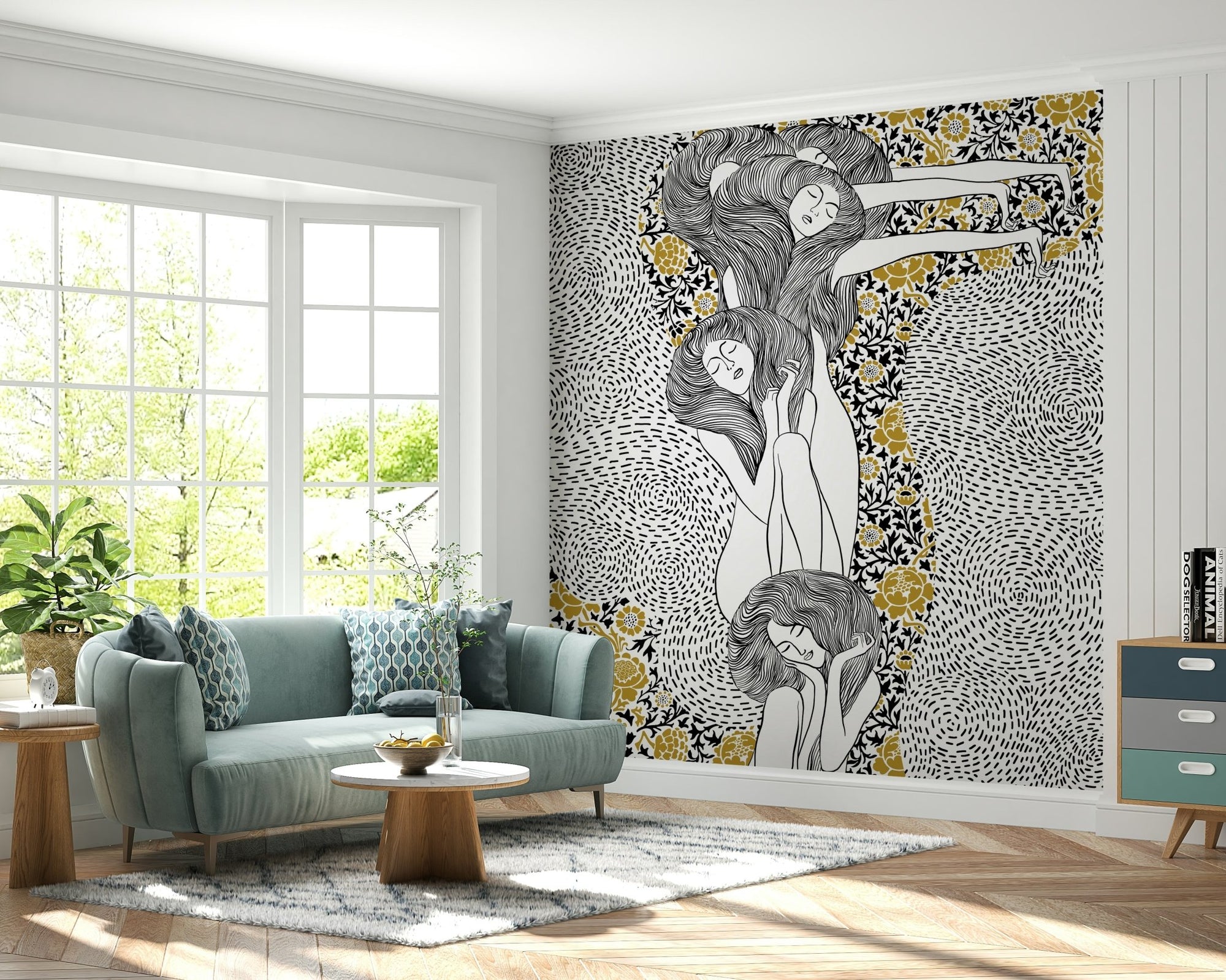 Golden Reverie Wall Mural in a luxury living room, GD7837