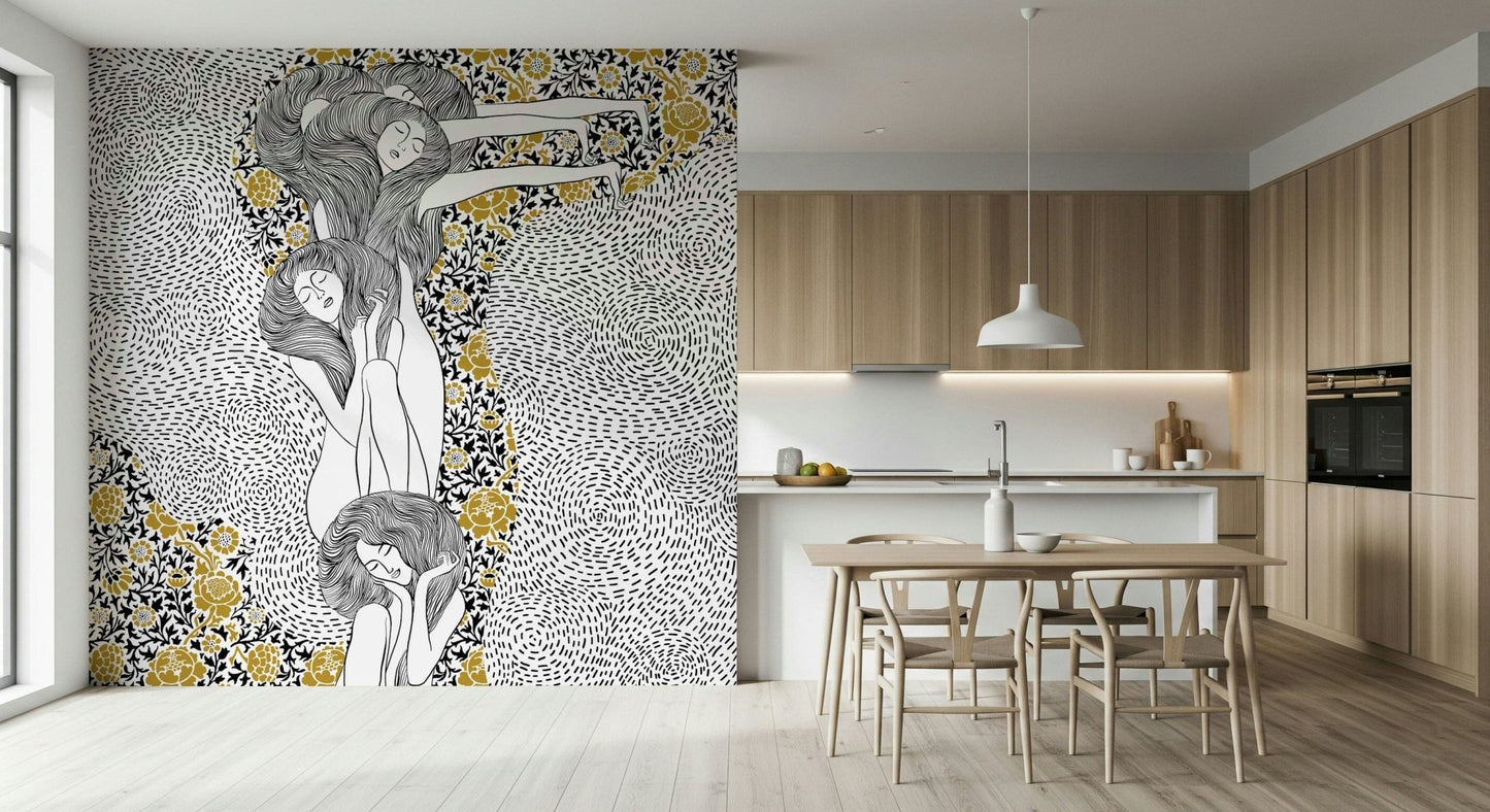 Elegant Golden Reverie Wall Mural with shimmering textures