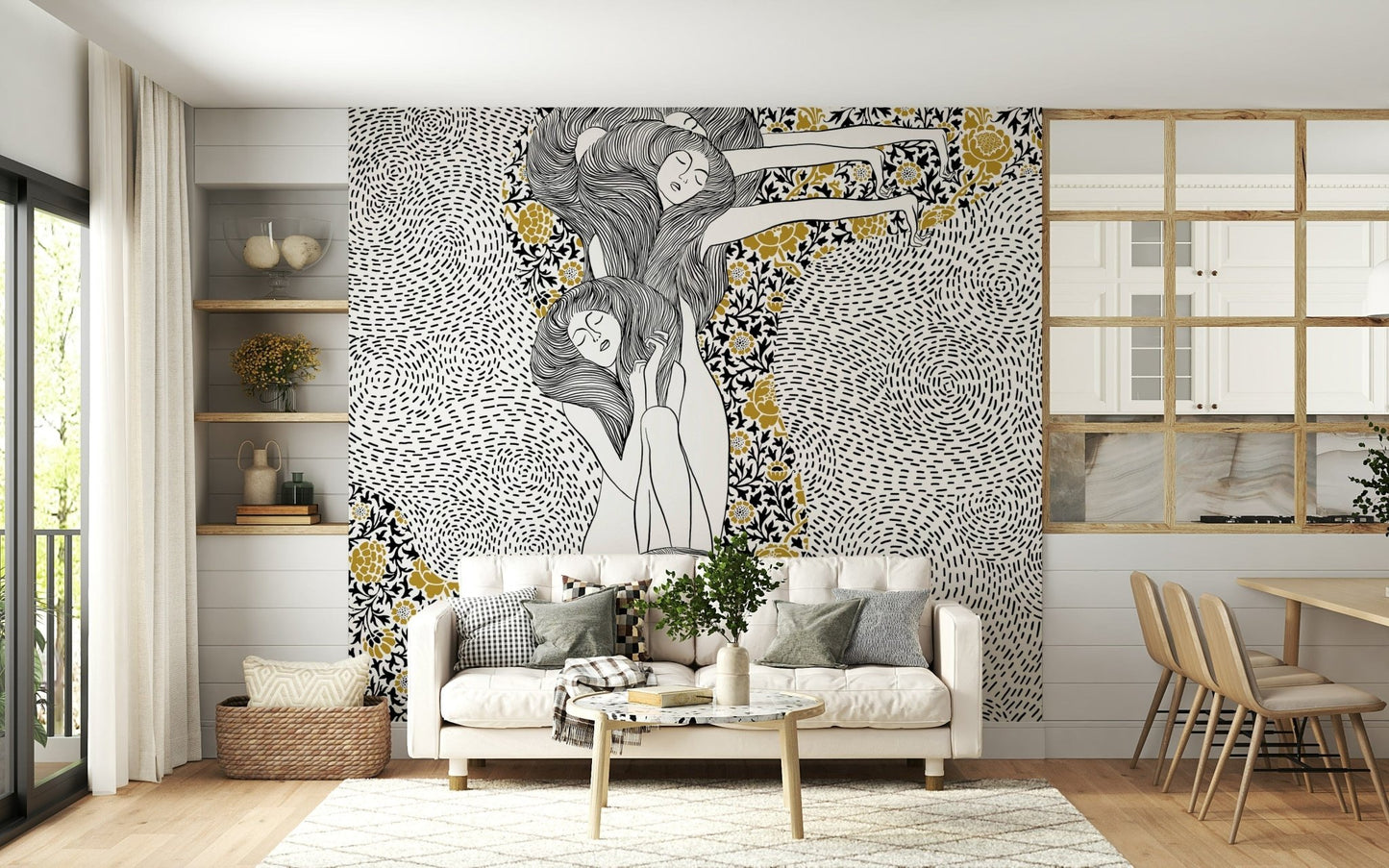 Dreamy golden landscape wall mural for home décor