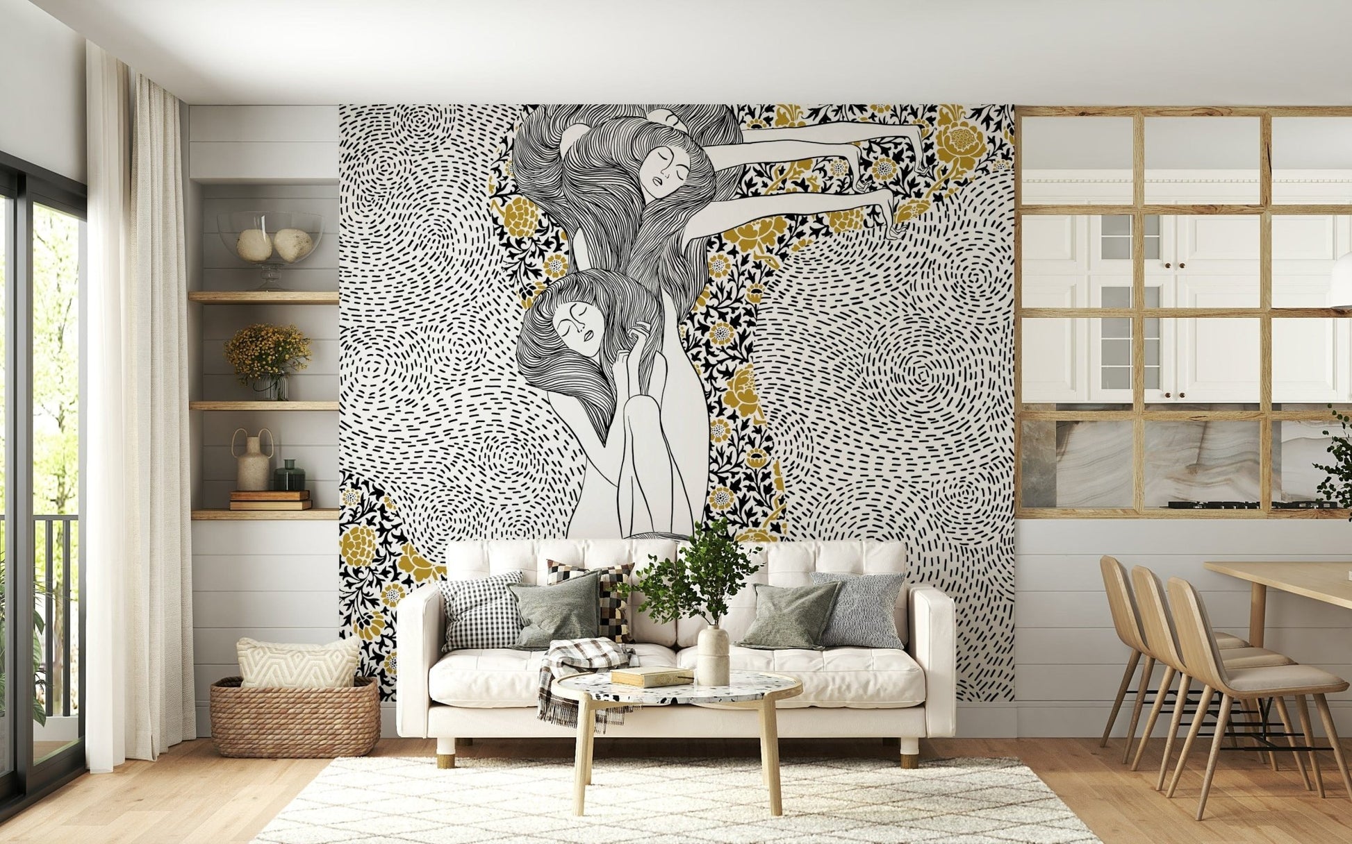 Dreamy golden landscape wall mural for home décor