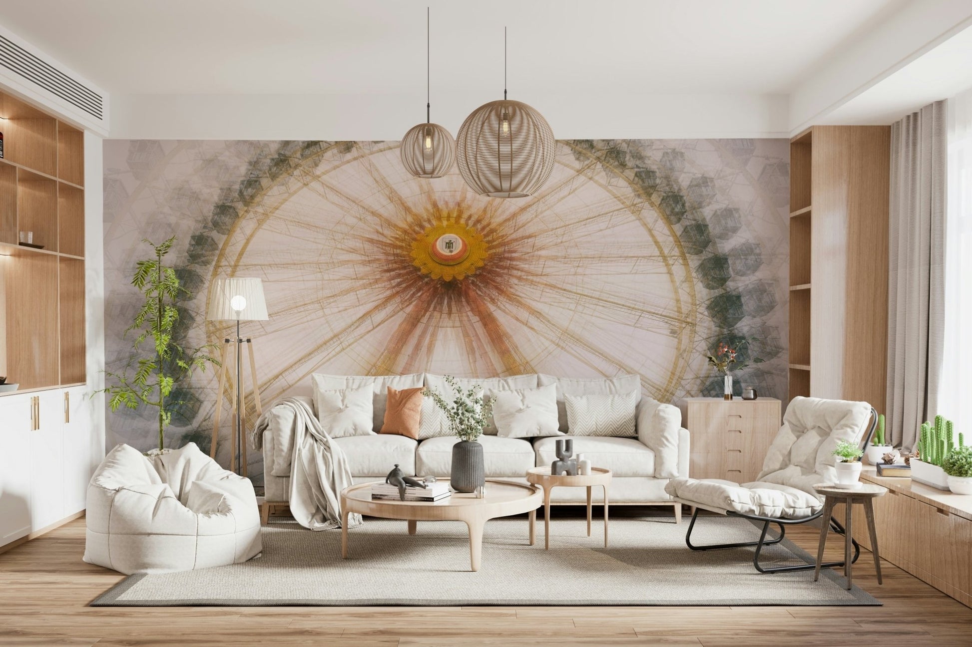 A graceful subtle pattern wall mural in warm, golden tones.