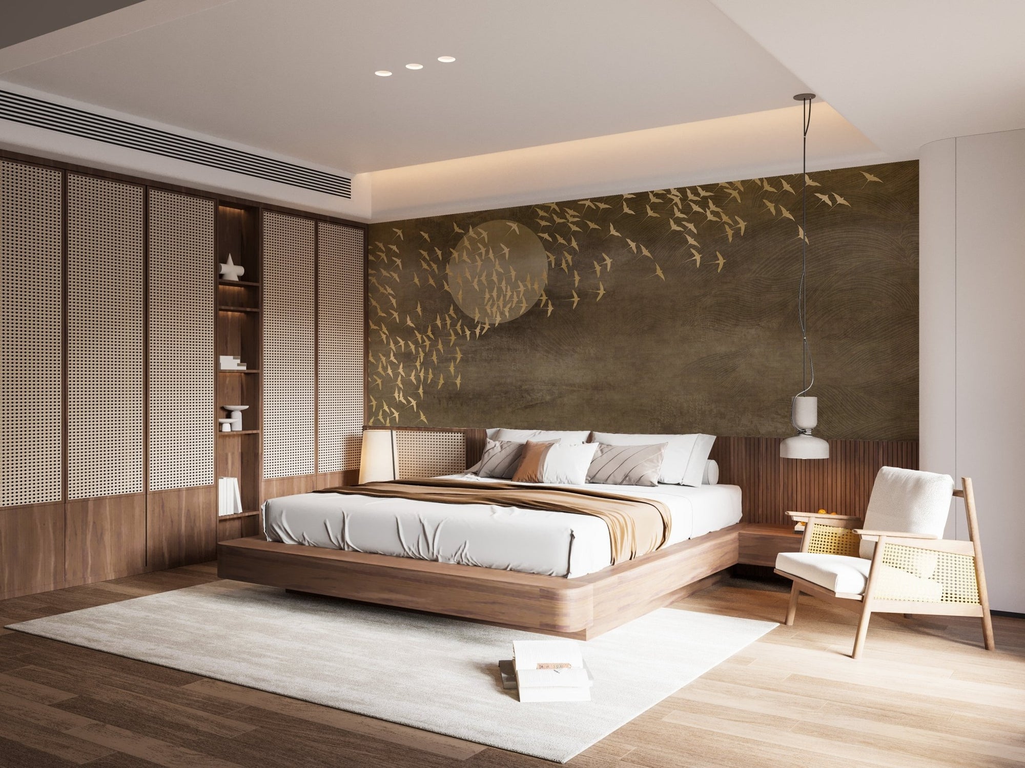 Golden Birds in Sky Peel-and-Stick Wallpaper A399