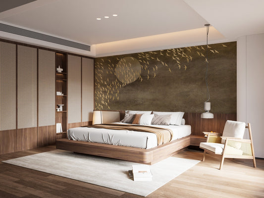 Golden Birds in Sky Peel-and-Stick Wallpaper A399