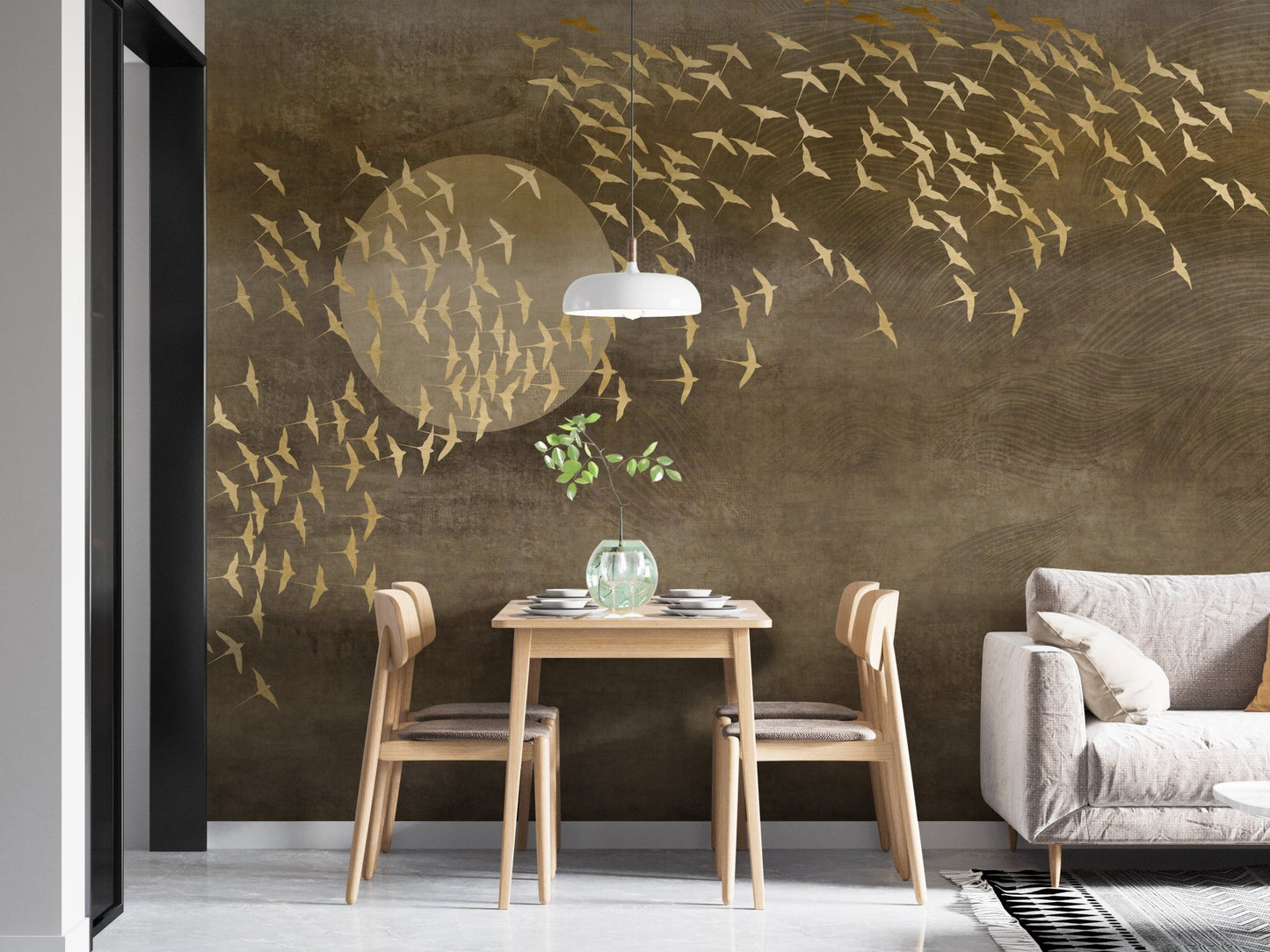 Golden Birds in Sky Repositionable Wallpaper