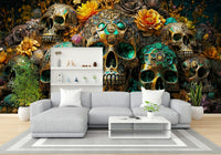 Mural wallpaper blending gothic elements with nature’s beauty

