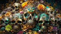 Floral rhapsody mixed with golden skulls for a unique decor choice

