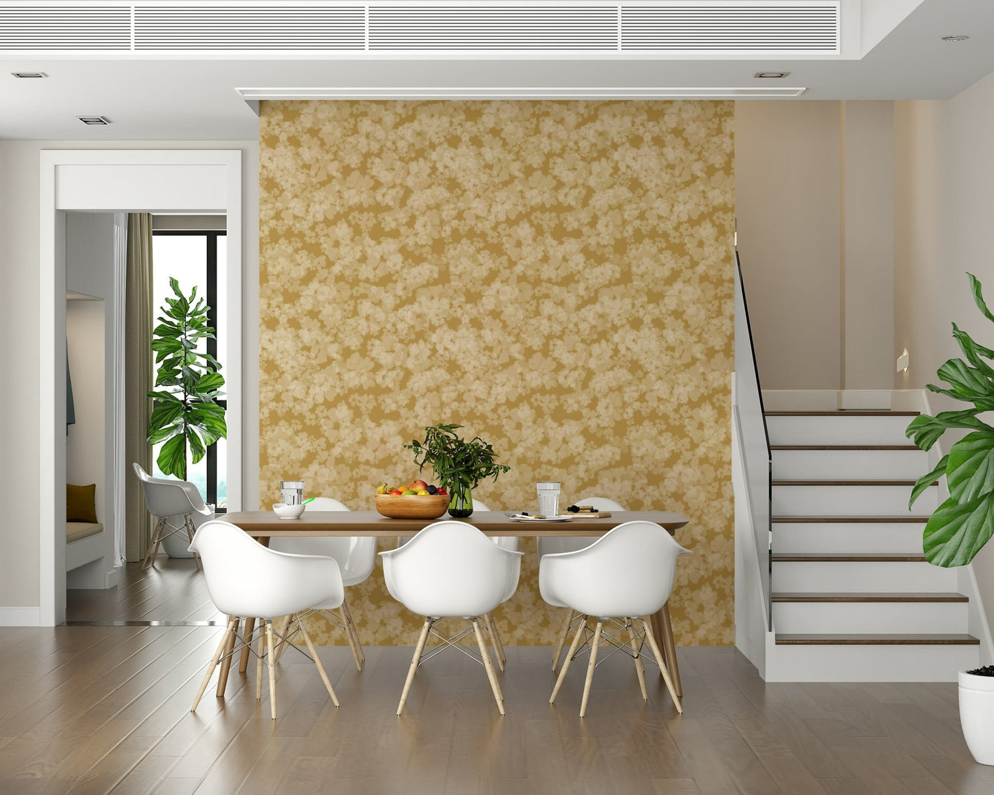 Sunny floral design wallpaper, showcasing vibrant Golden soft blossom shades.