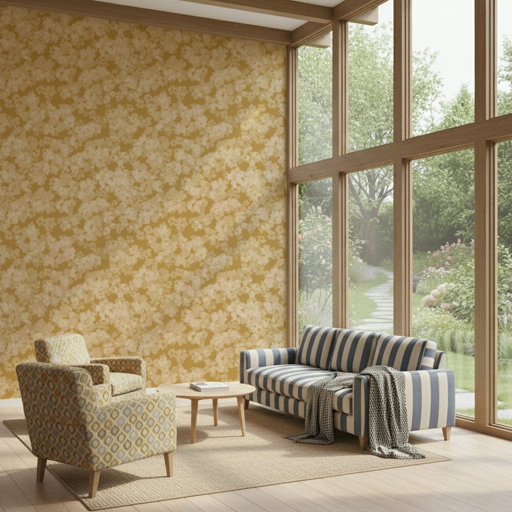 Joyful Golden soft blossom wallpaper, an uplifting natural artwork.