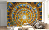 Warm yellow tones surround the Living room through a golden spiral perspective Wall mural GD9533