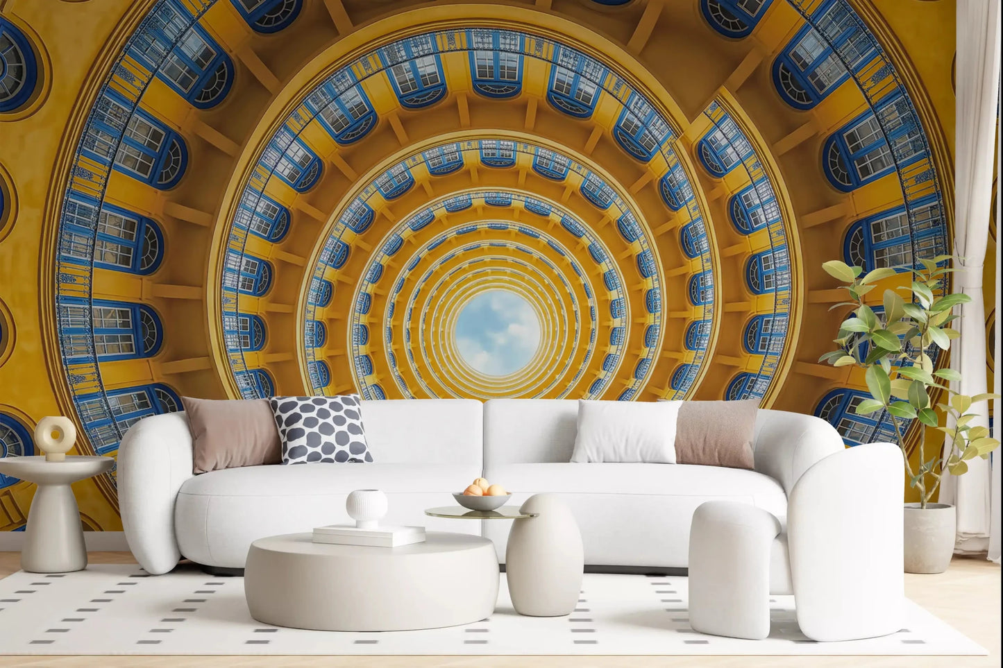 A clear sky breaks through the center of this golden spiral wall mural composition.GD9533