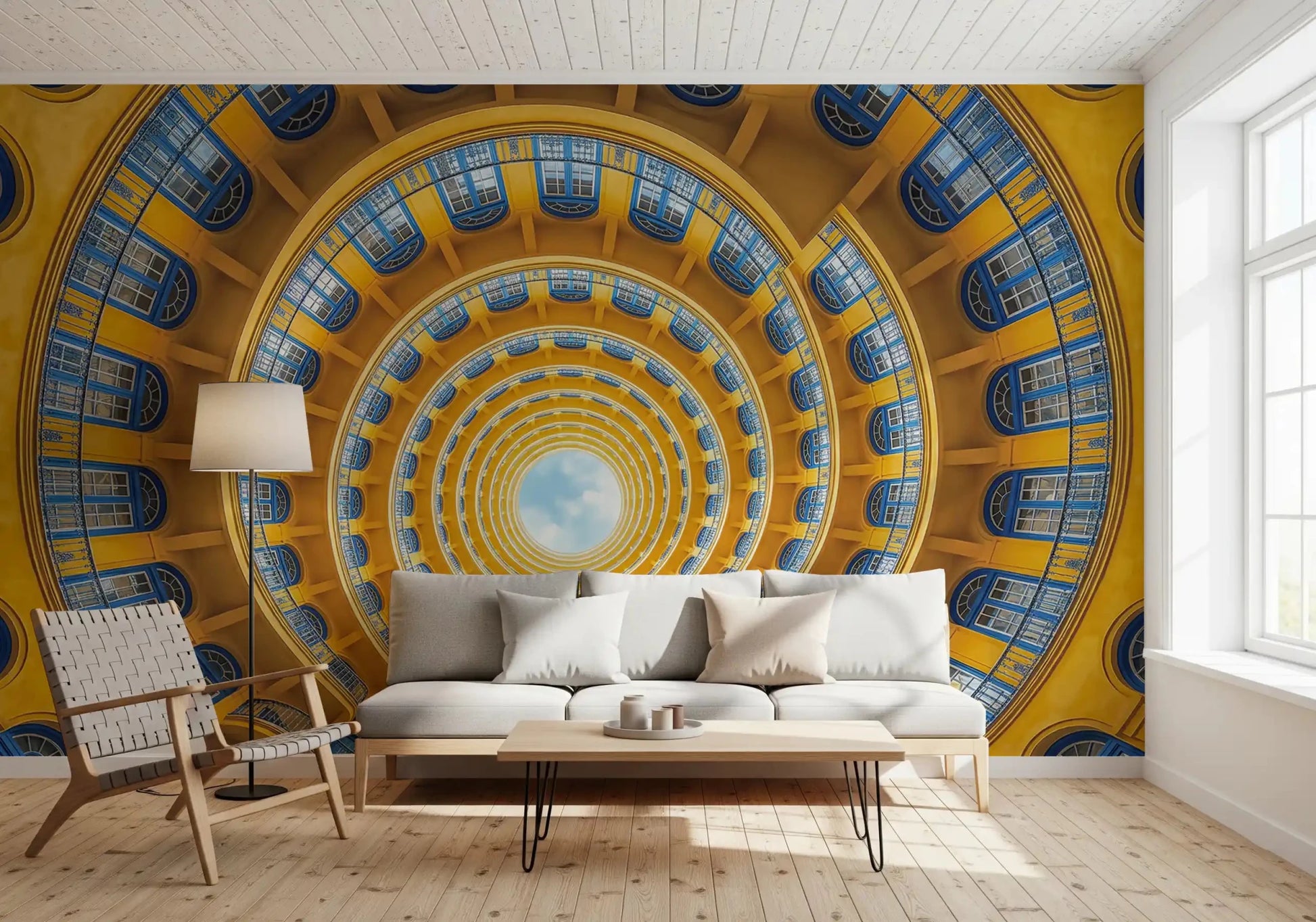 Yellow dome layers spiral toward an open sky in this perspective wall mural.
GD9533