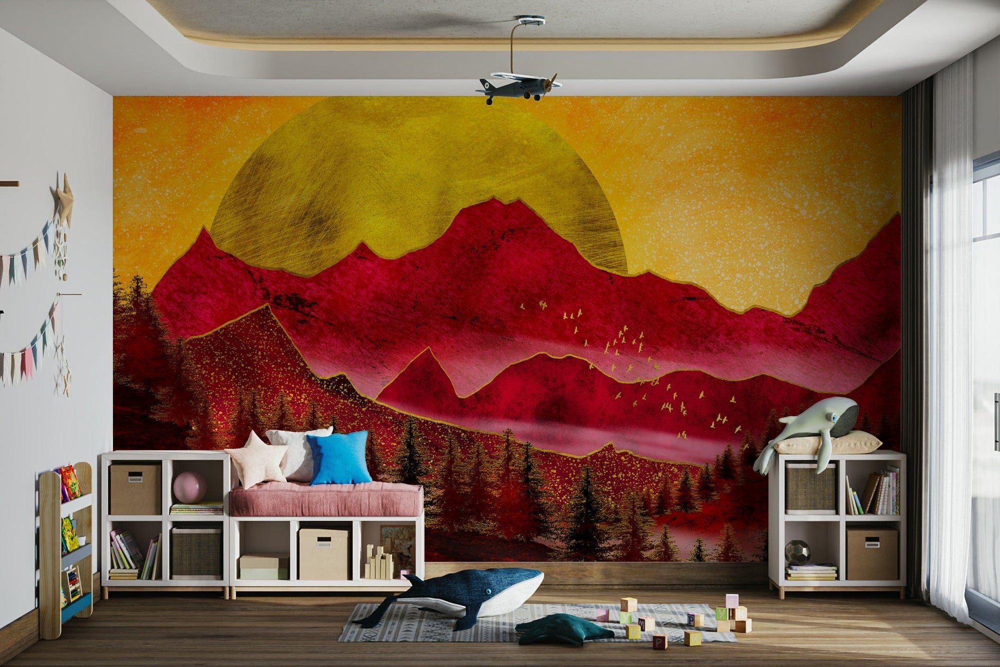 Wallpaper with red hills and trees GD103

