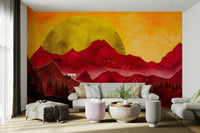 Golden sun behind red hills wallpaper GD103

