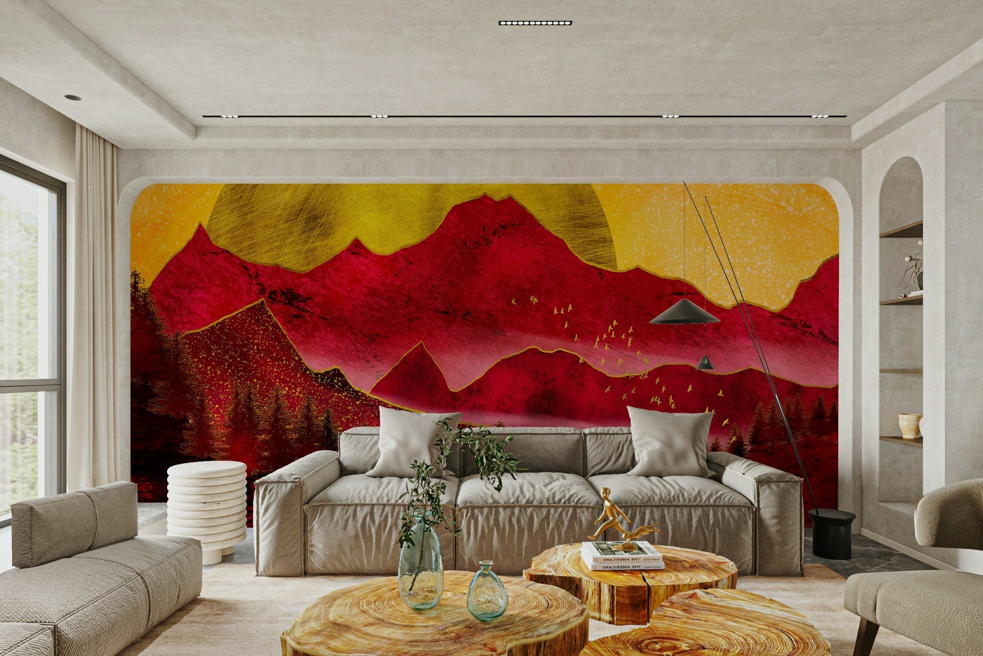 Warm sunset forest view mural

