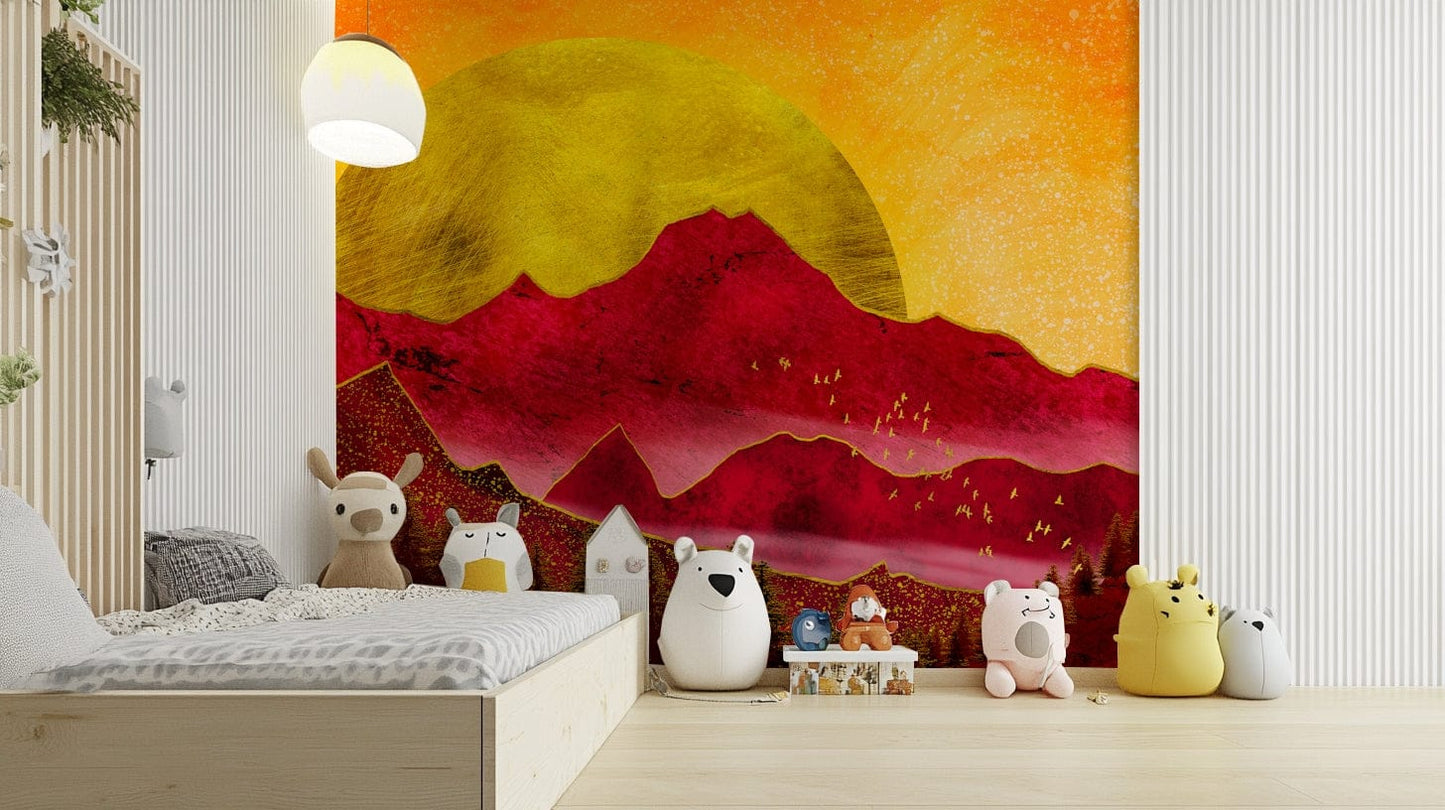 Glowing sun over red ridges wallpaper

