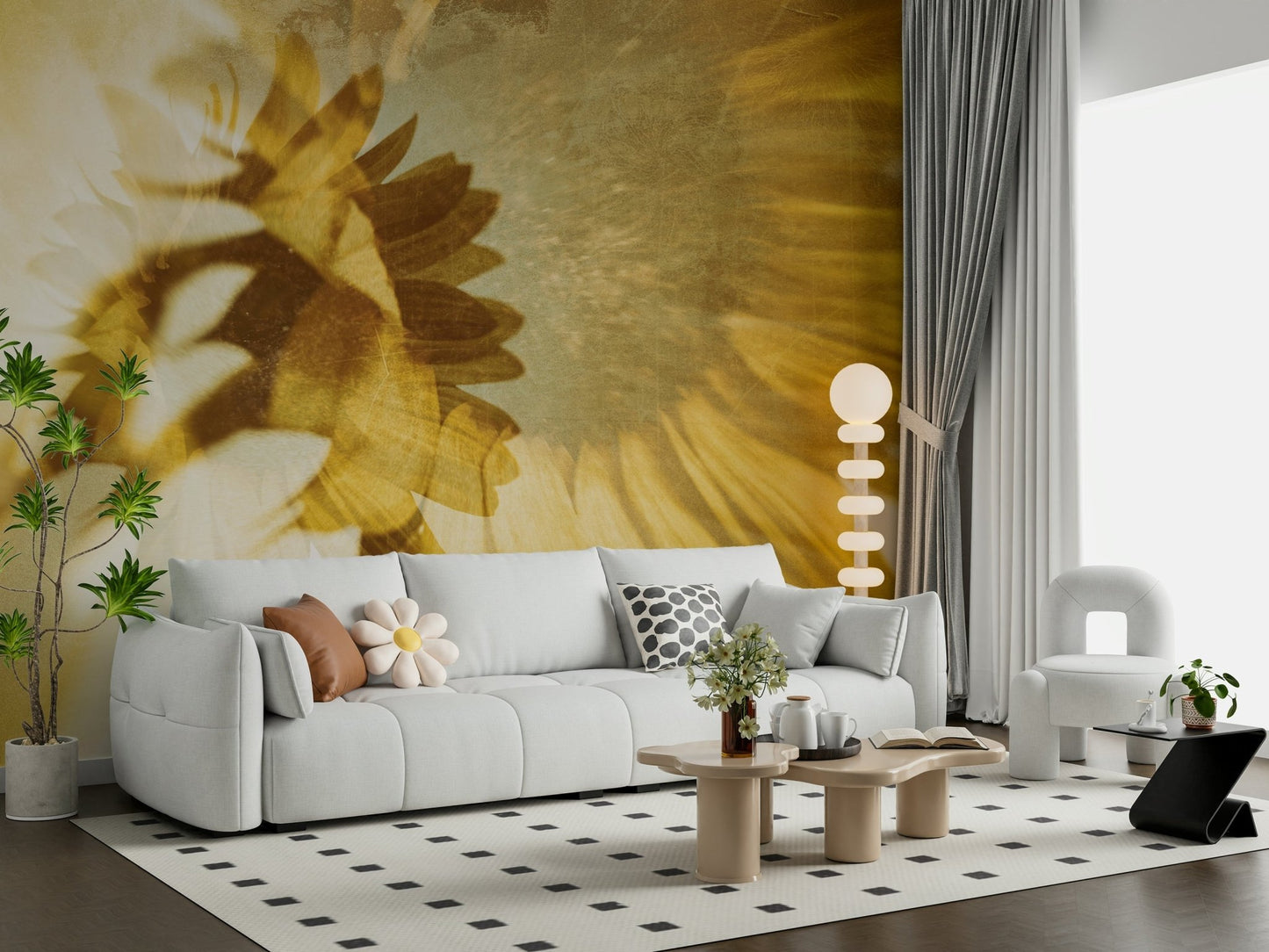 A beautiful modern art wall mural of delicate flowers.

