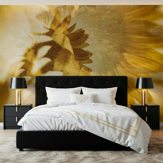 A beautiful golden sunflower wallpaper mural for a modern home., GD5200
