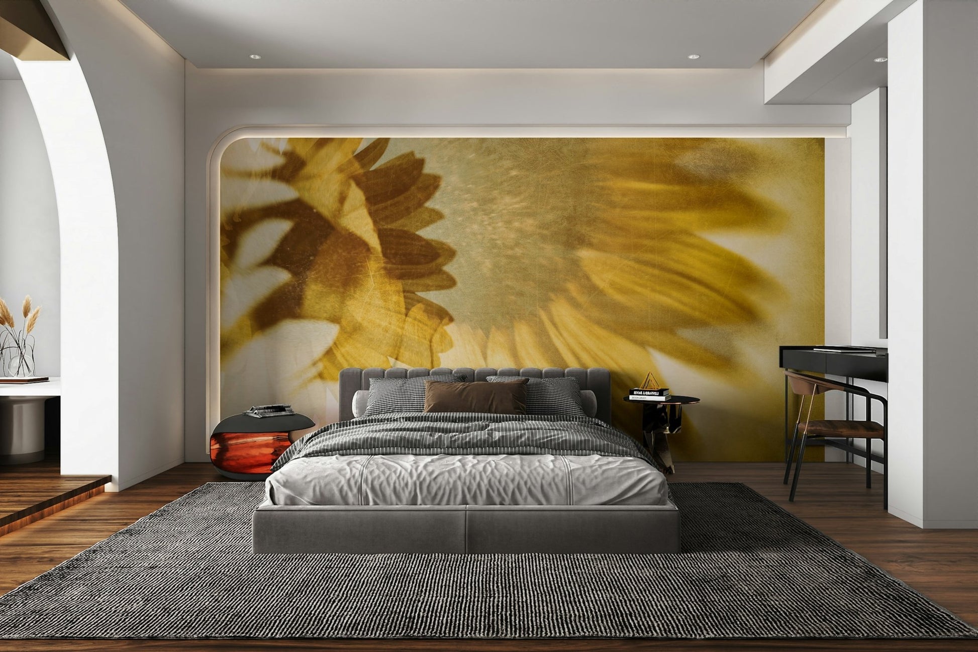 A contemplative floral pattern wallpaper mural for a feature wall.

