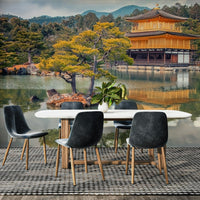 Tranquil outdoor waterfront landscape wallpaper with clear woods GD5065