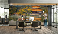 Shimmering gilded pagoda reflection under a cloudy sky mural GD5065