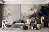 Gilded tree motif prominent in the stunning Golden Tree Serenity Wall Mural.