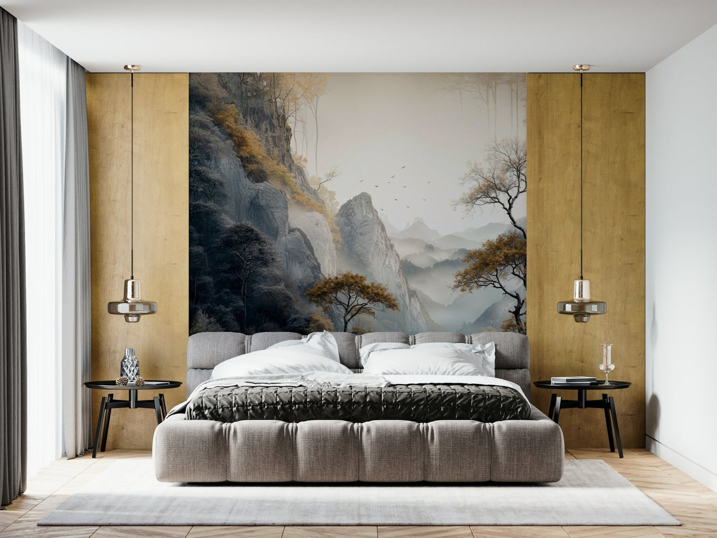 Installation example showing the impressive scale of the Golden Tree Serenity Wall Mural.
